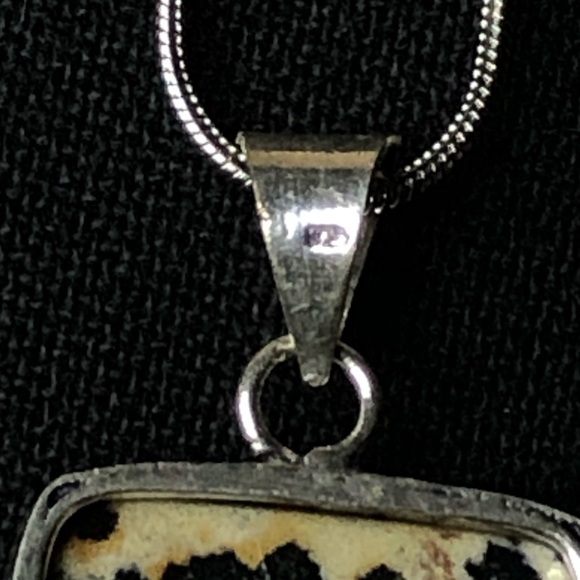 Sterling Silver Spotted Jasper Cabochon Pendant on Snake Chain Necklace 20” Long - Picture 6 of 7